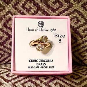 New House of Harlow 1960 Gold CZ Stone Ring. Nickel/Lead Free. Sz 8